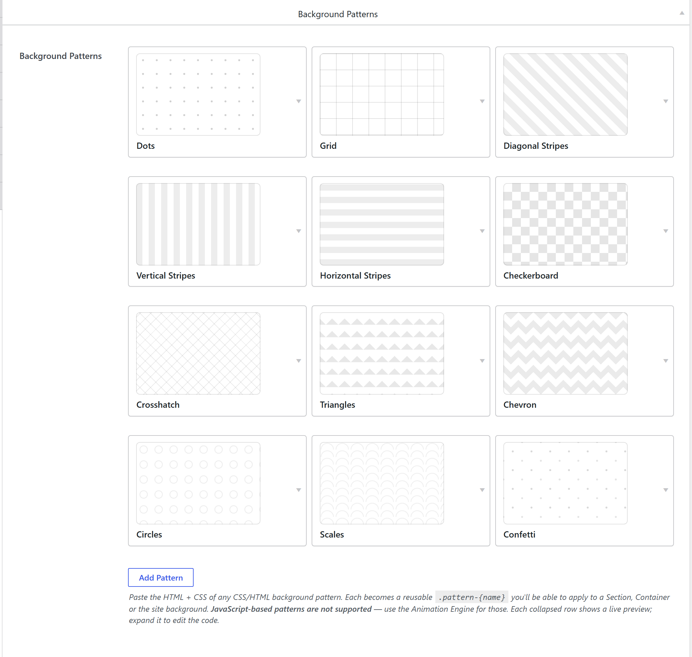 Theme Settings → Components → Background Patterns