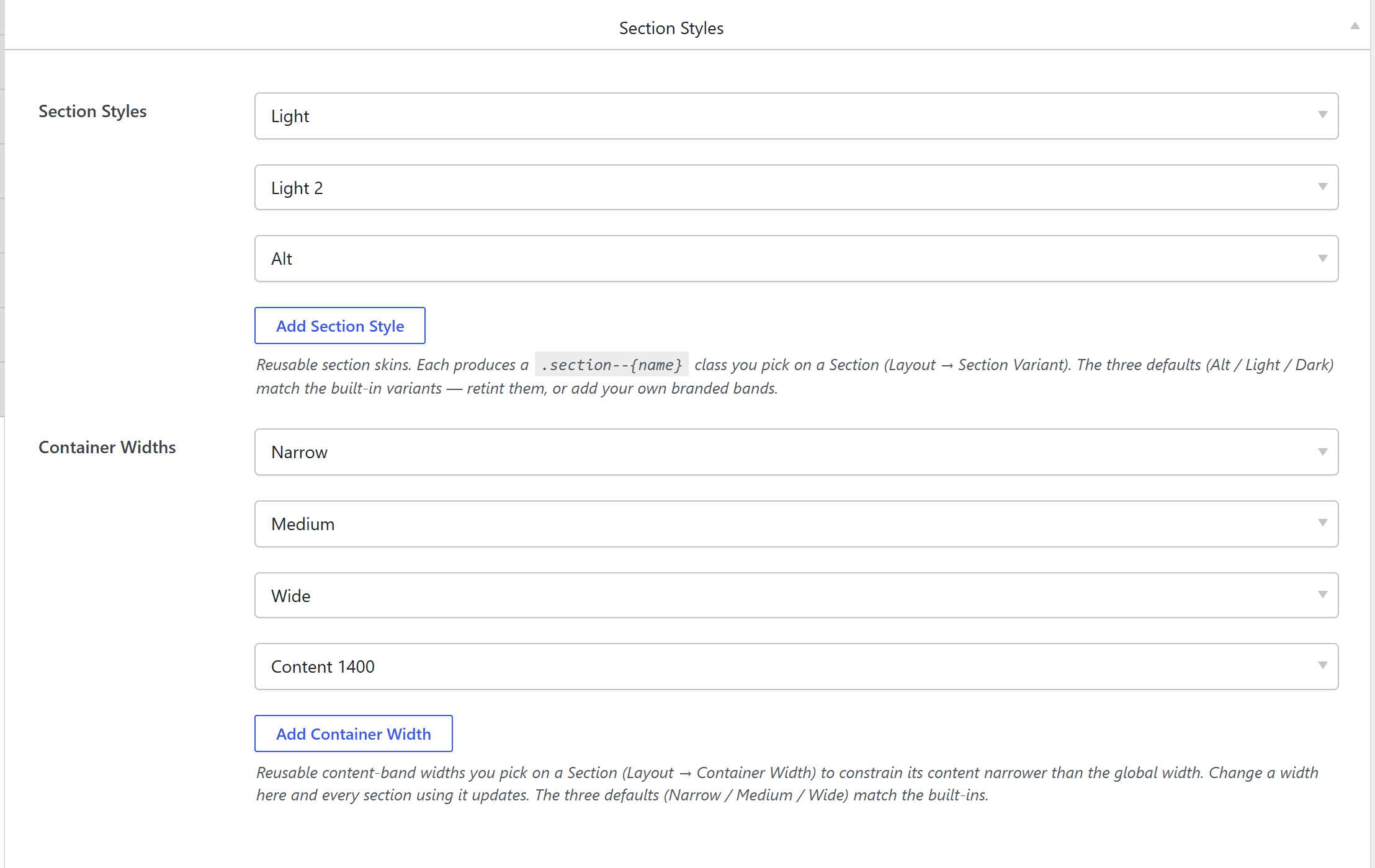 Theme Settings → Components → Section Styles