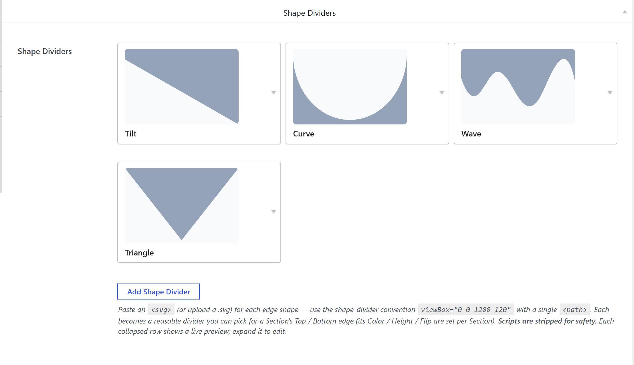 Theme Settings → Components → Shape Dividers