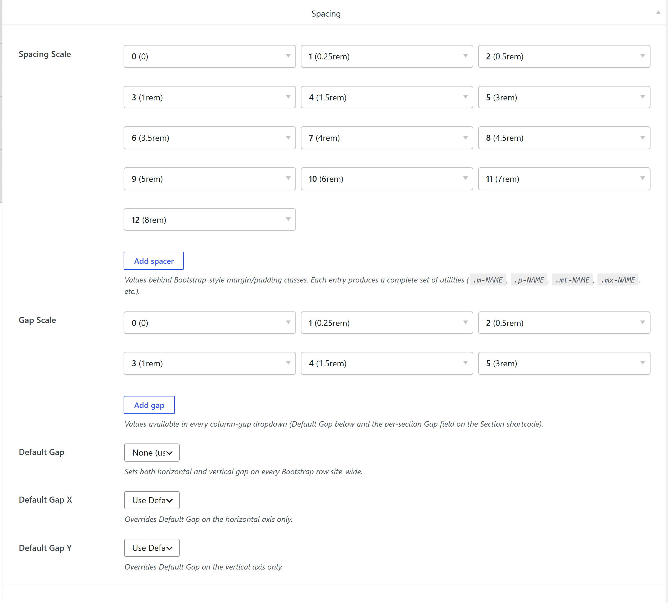 Theme Settings → Components → Spacing