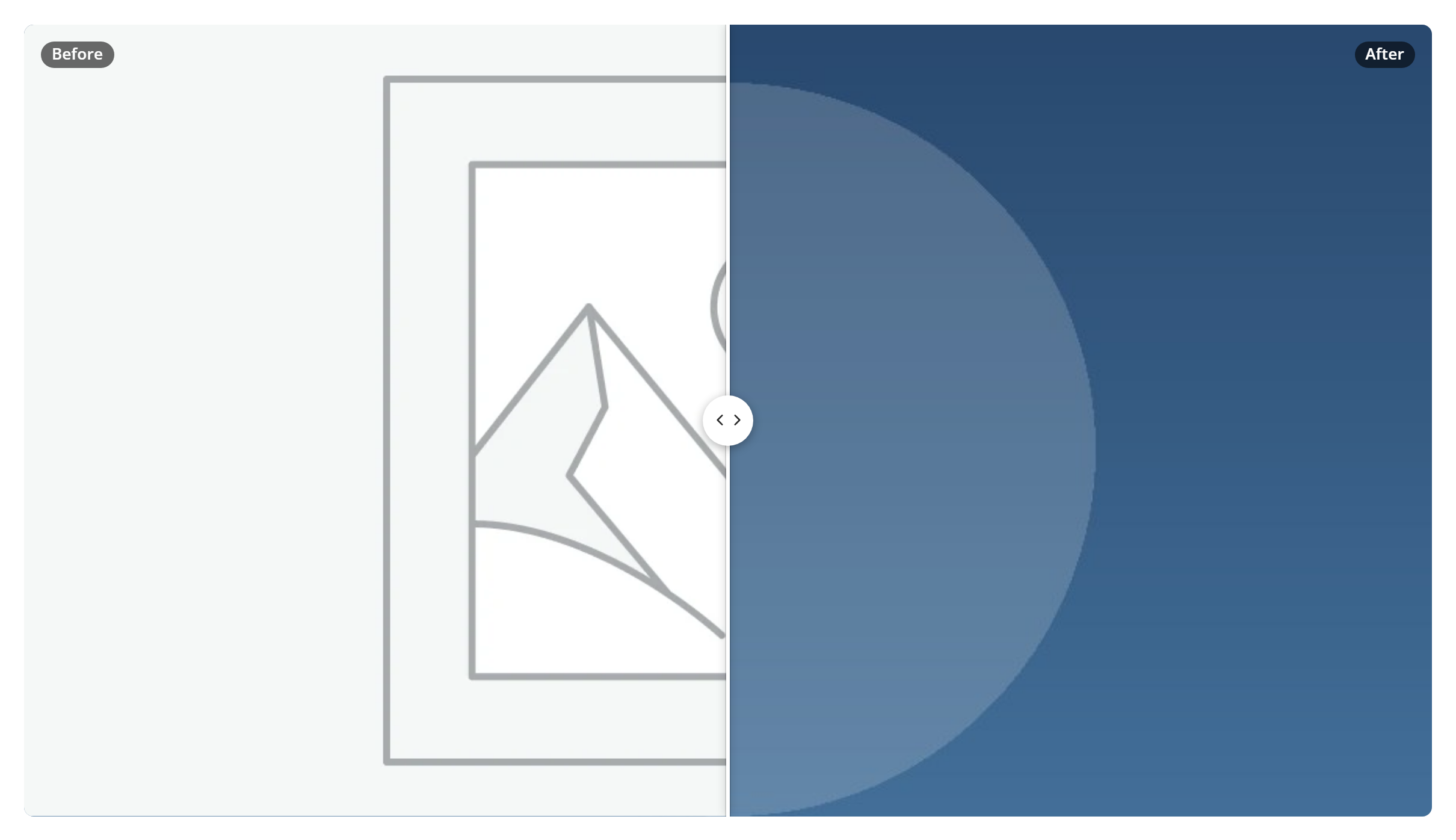 The Before / After block — a slider handle between two images