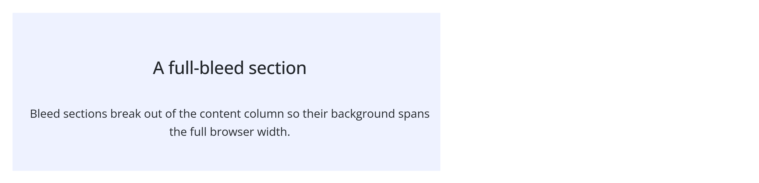 The Bleed Section block — a full-bleed background with aligned content