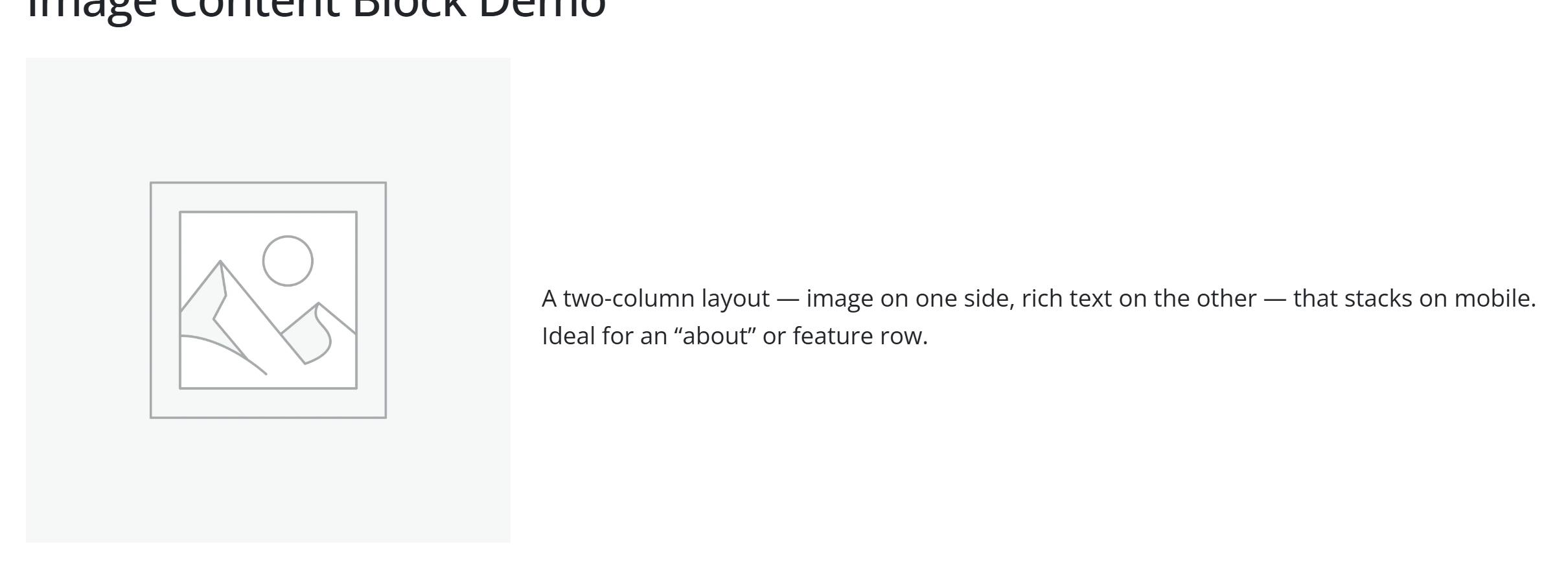The Image Content block — an image beside a heading and paragraph