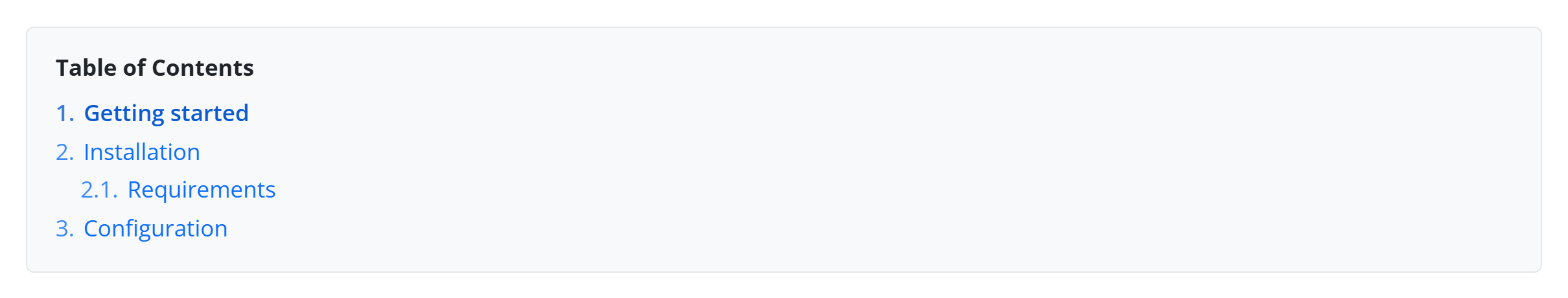 The Table of Contents block — a linked outline of page headings