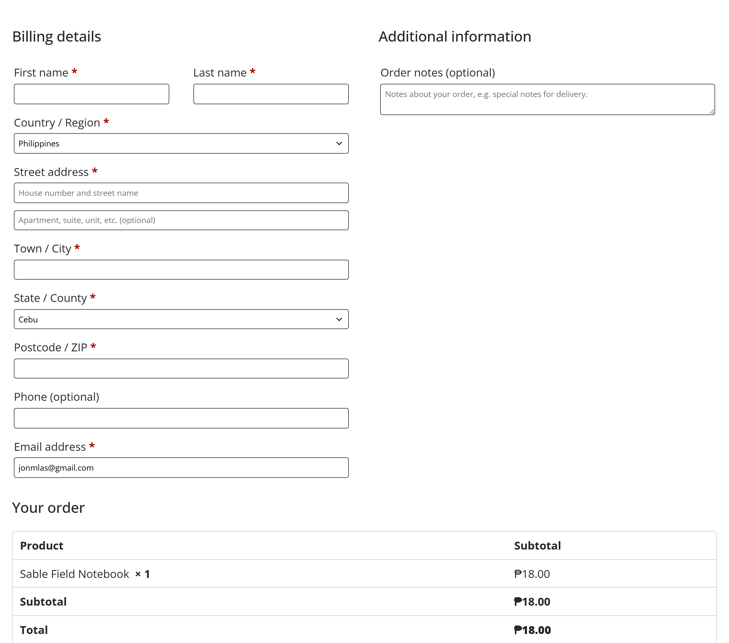 The Checkout block — billing, shipping and payment form