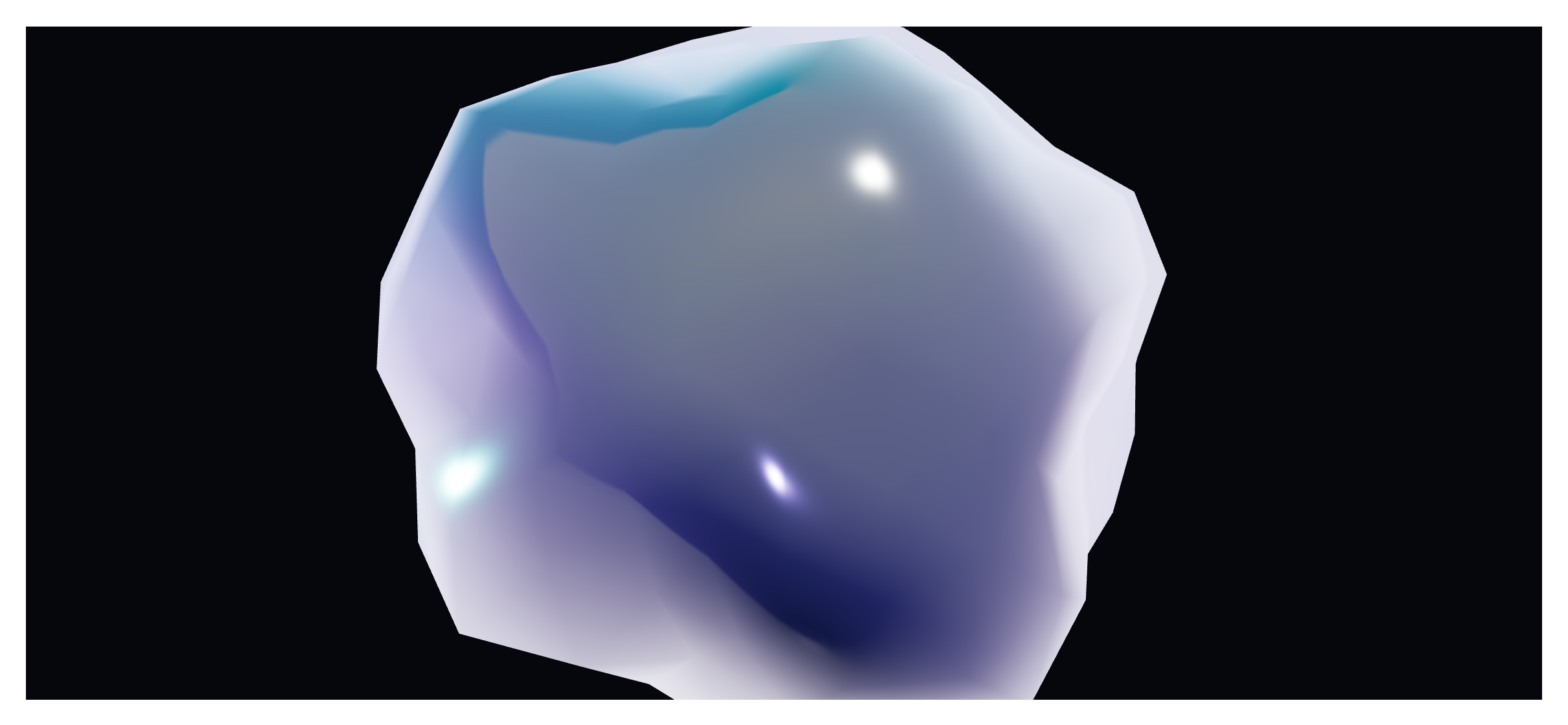 The WebGL Object block — a glossy iridescent 3D blob on a dark background