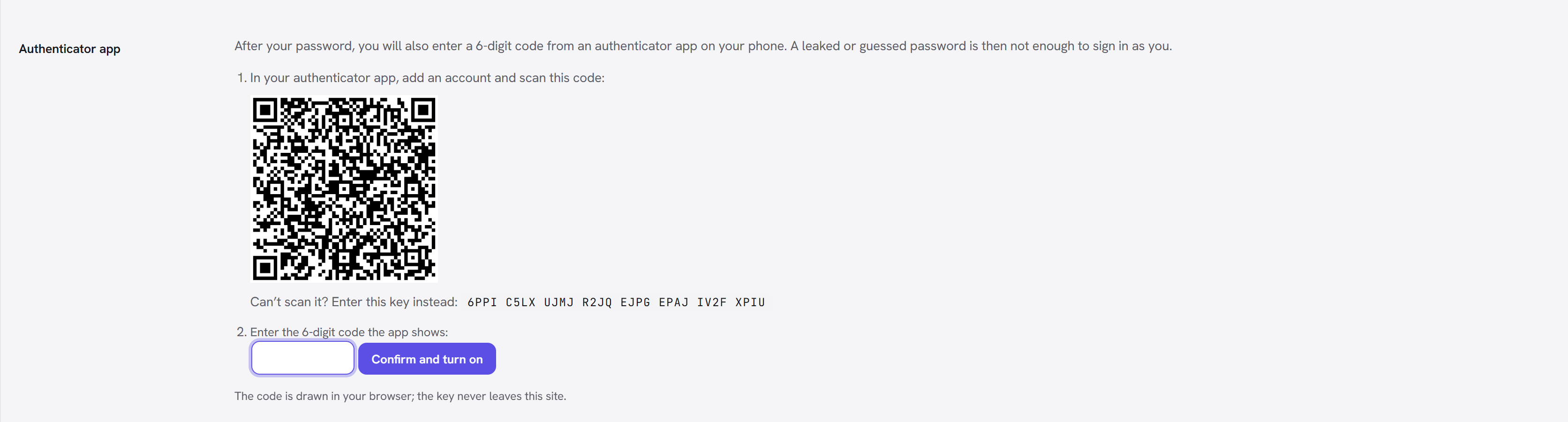 Setting up two-factor sign-in on the profile screen