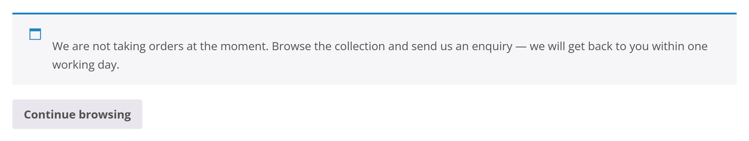 The closed-shop message on the cart page