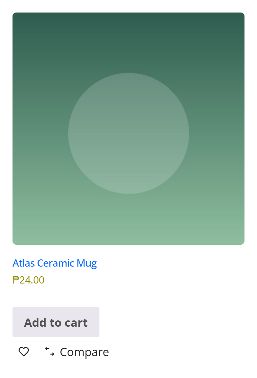 A product card with the wishlist heart and compare toggle
