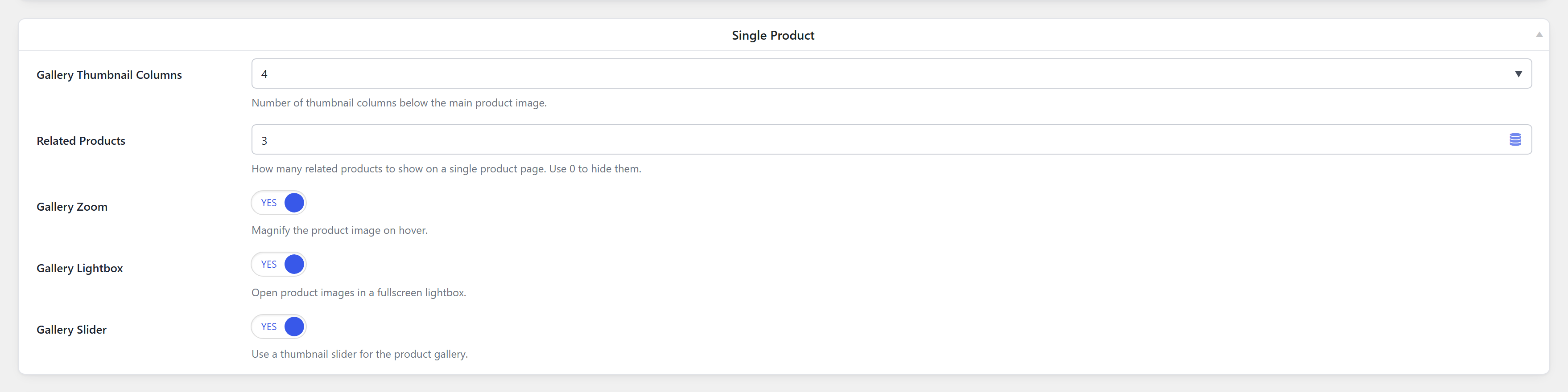 The Single Product settings