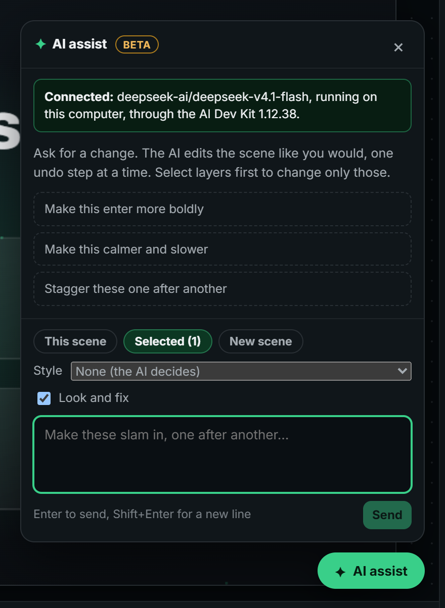 AI assist, connected through the AI Dev Kit