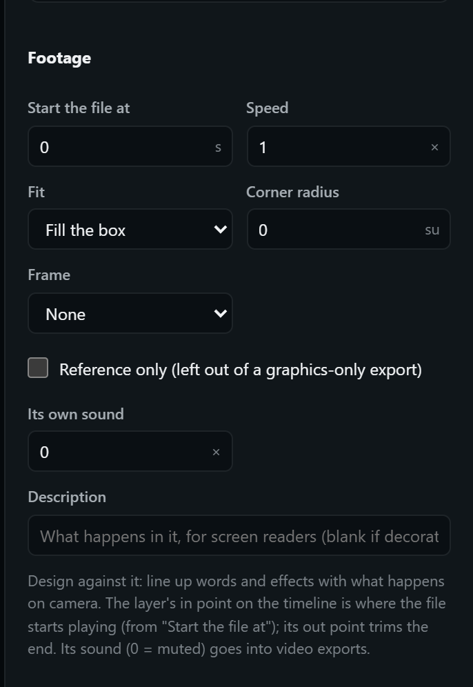 A footage layer's settings