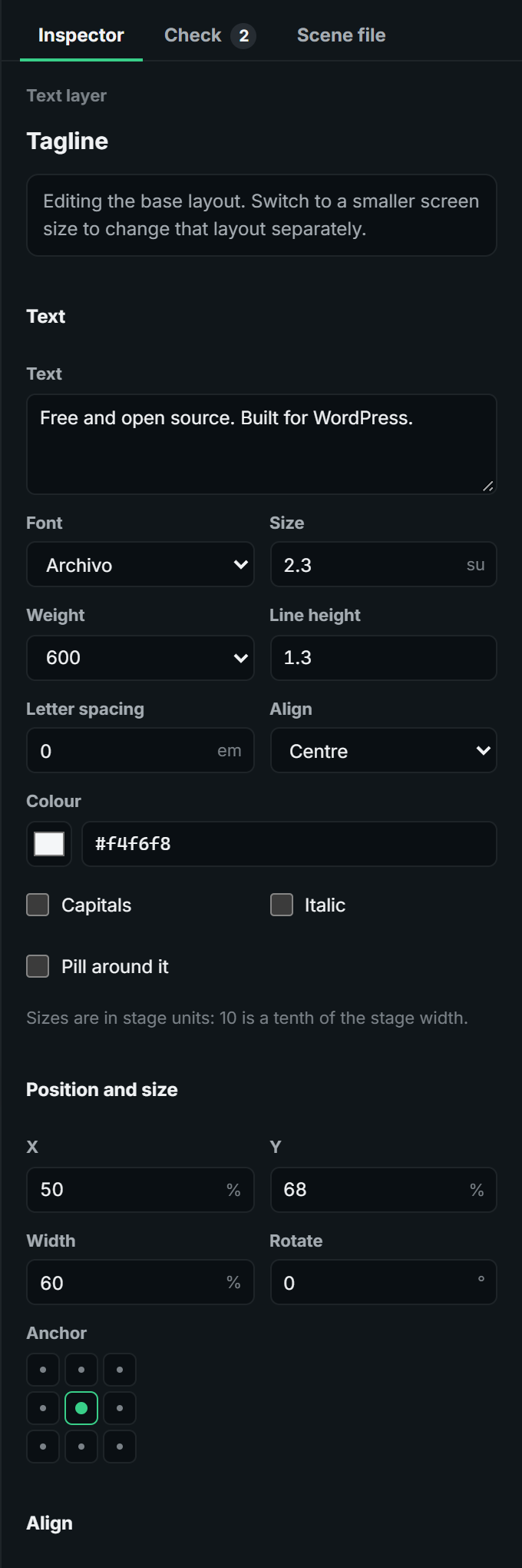 A text layer's settings
