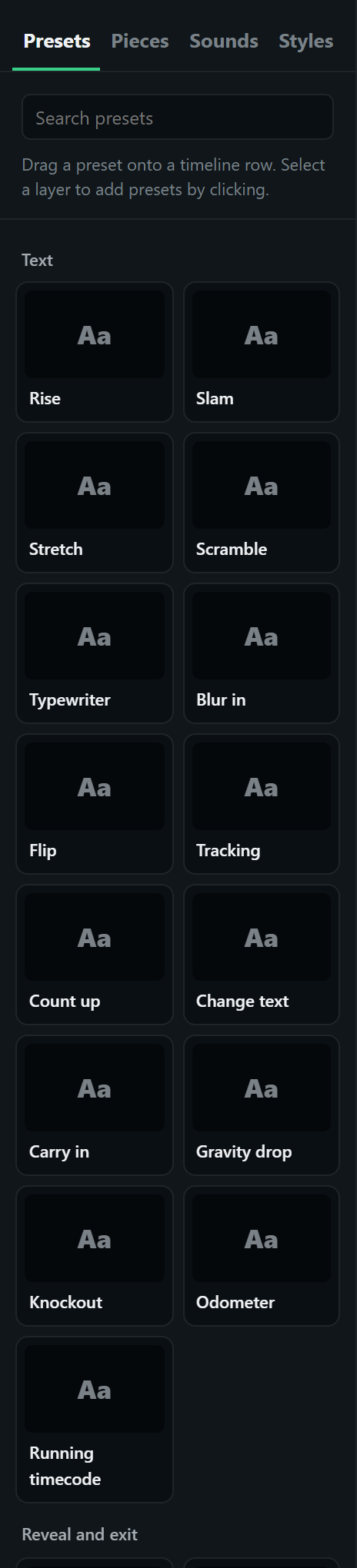 The Presets tab