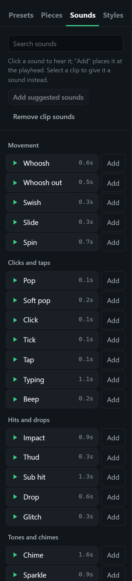 The Sounds tab