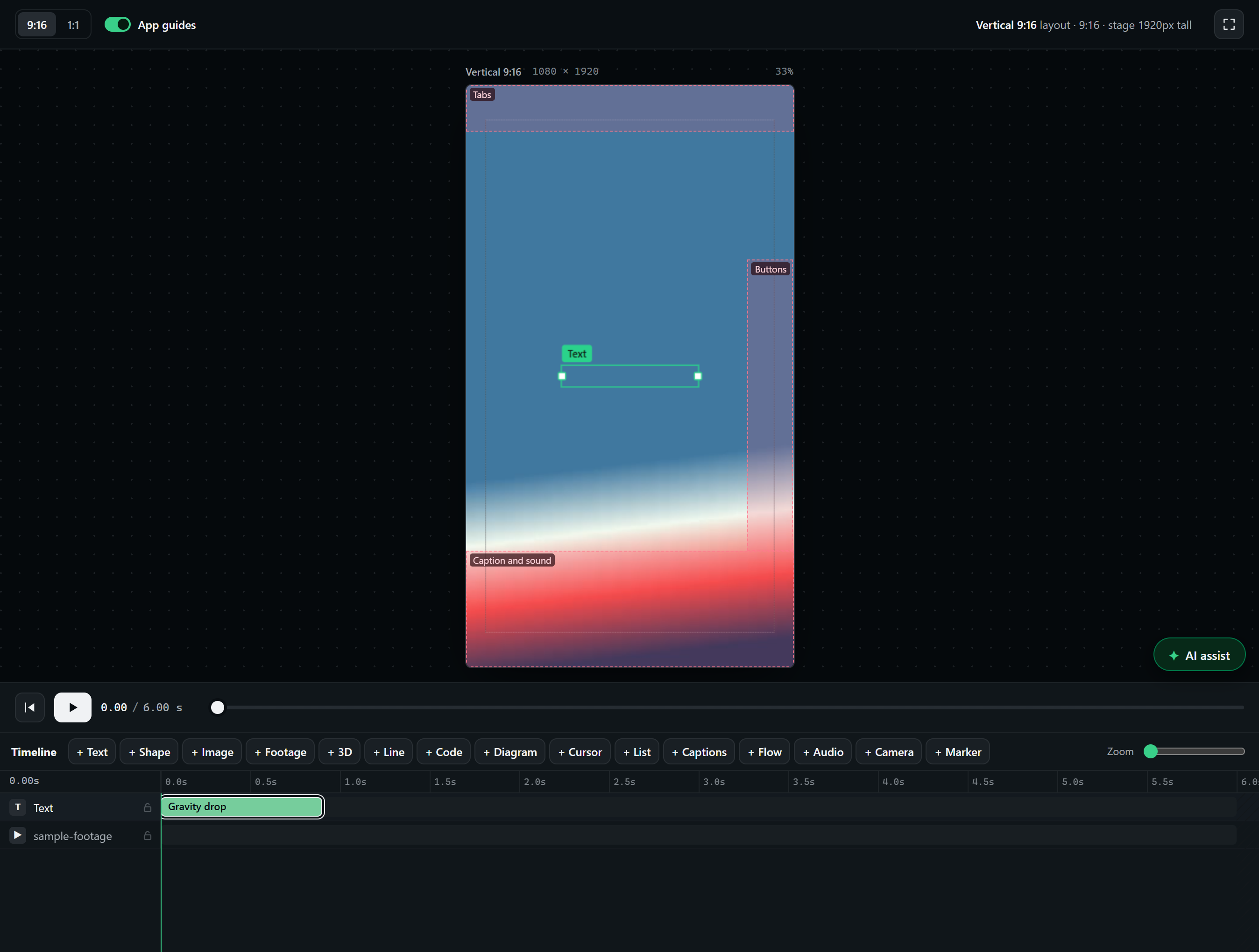 A vertical video with TikTok's covered areas marked: the tabs, the buttons and the caption