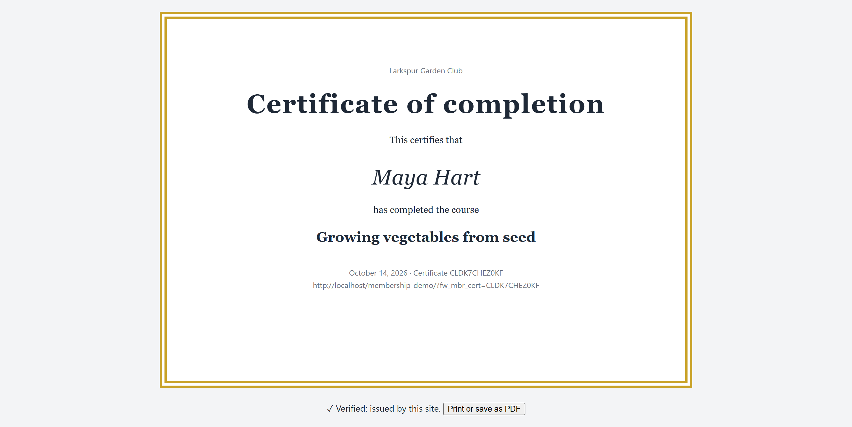 A certificate of completion