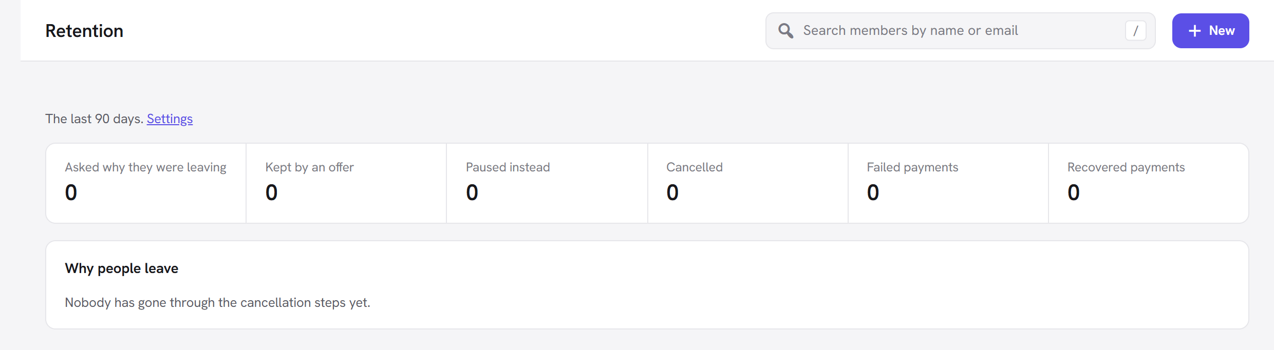 The Retention screen with the last 90 days, the reasons people leave and what kept them