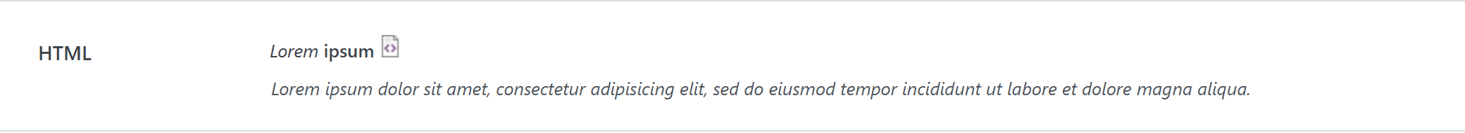 html option type — Theme Settings example