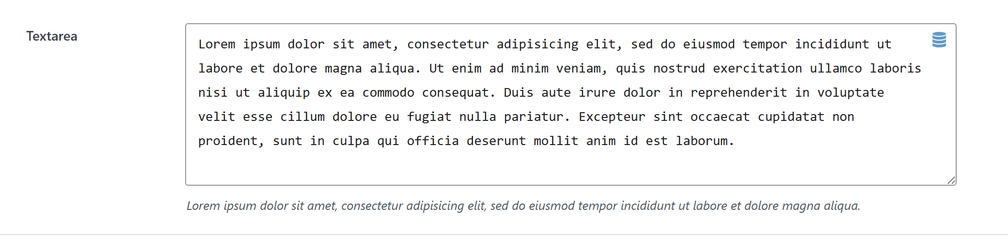 textarea option type — Theme Settings example
