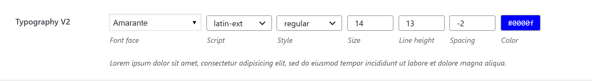 typography-v2 option type — Theme Settings example