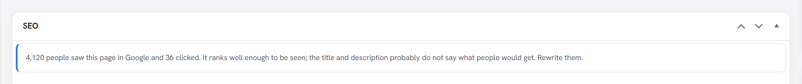 The top of a post's SEO box showing the alert about that post