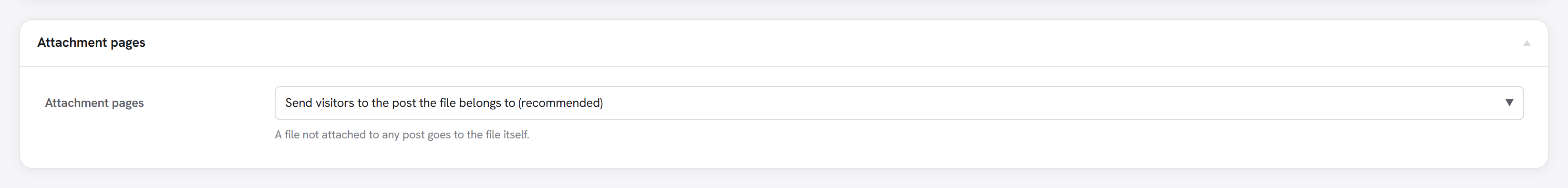 The Attachment pages box on the SEO General settings, set to send visitors to the post the file belongs to