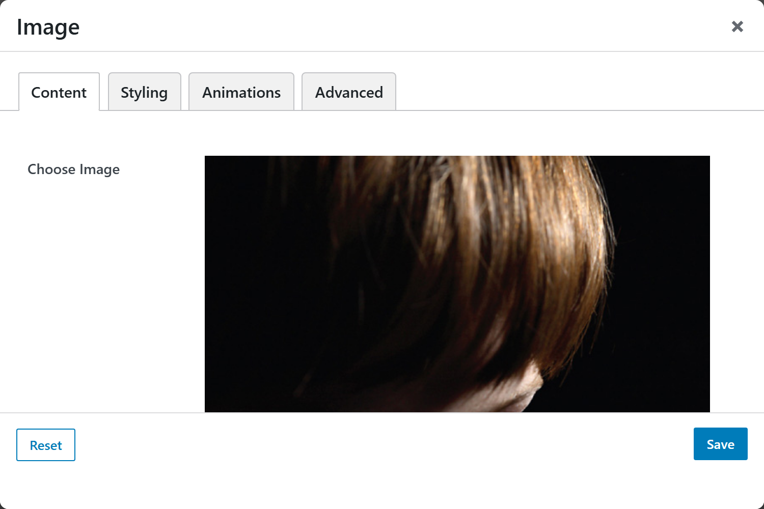 Image options panel — Content tab