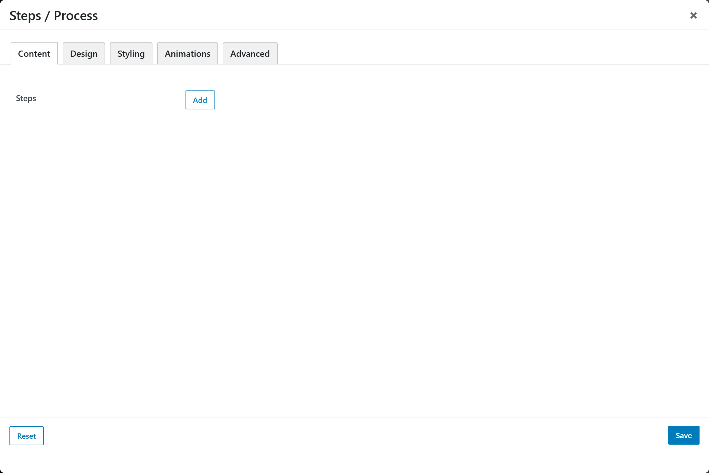 Steps / Process options panel — Content tab