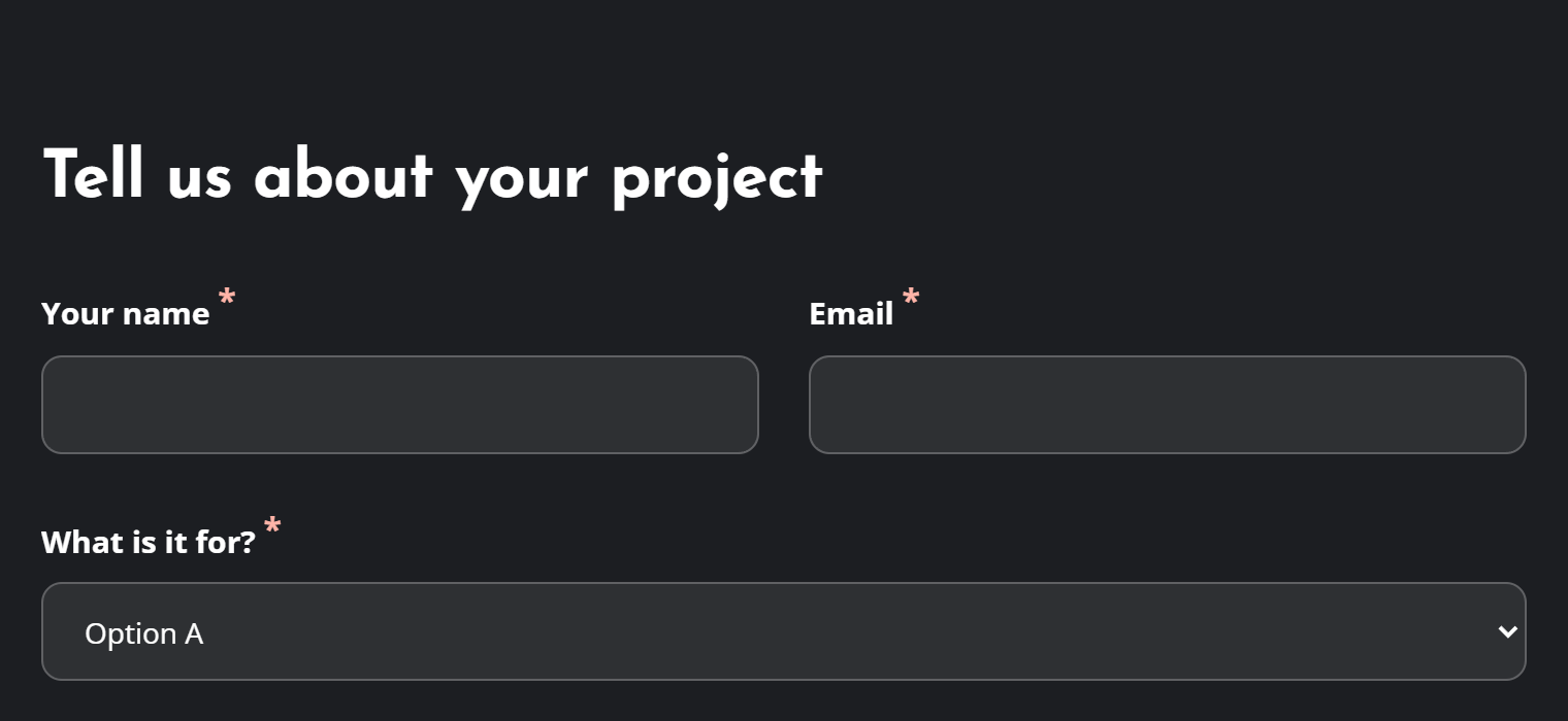 A form using the On Dark style, on a dark section